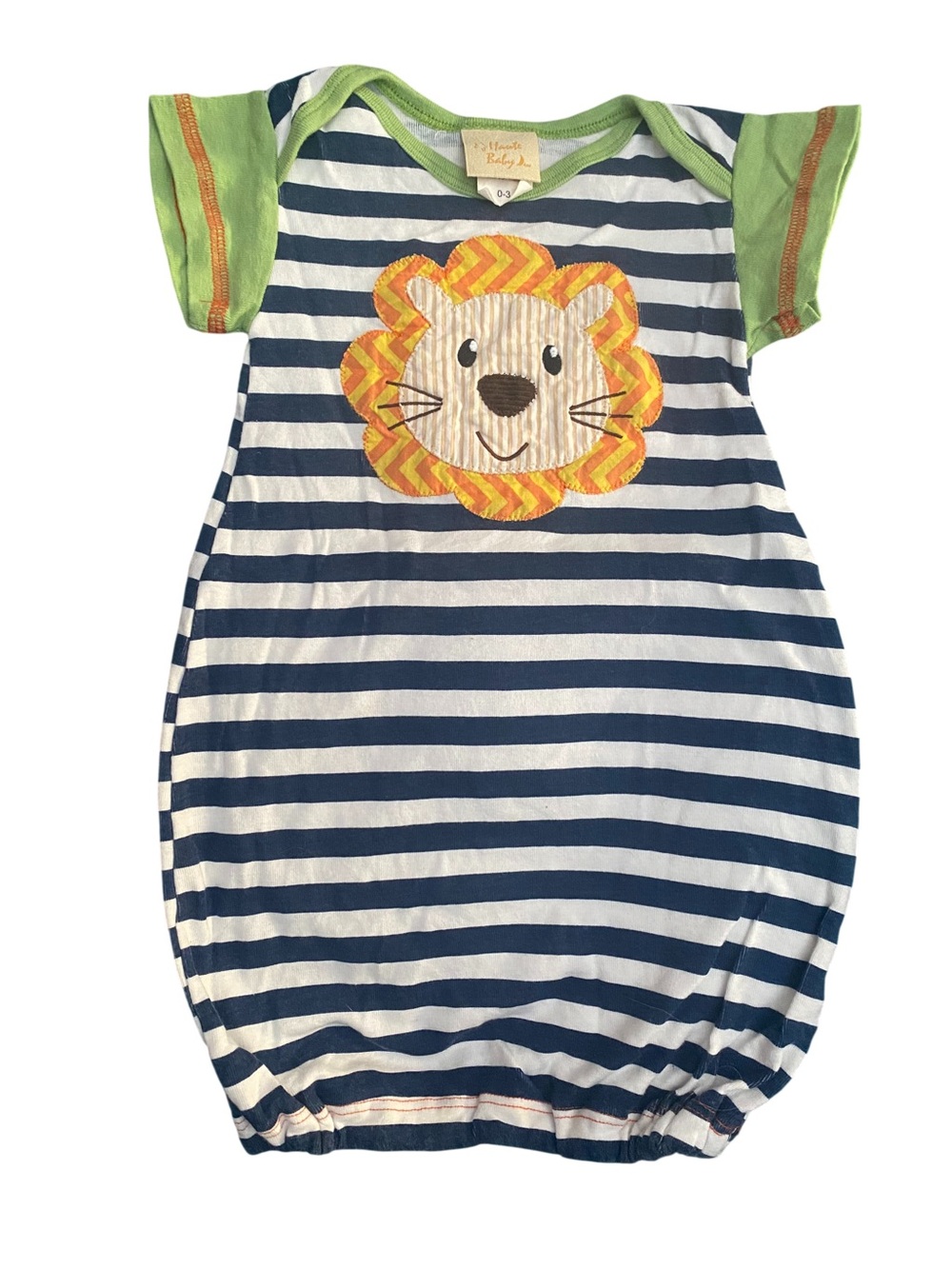 Haute Baby Striped Navy & White Lion Sleep Sack with Green Sleeves Size 0-3 M